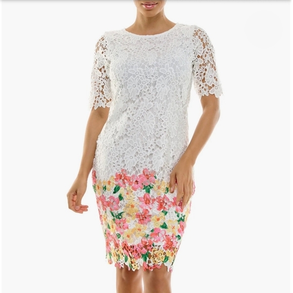NWT Nina Leonard Floral Lace Sheath Dress Size 2X - Picture 1 of 12